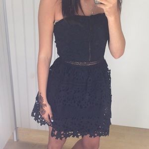 strapless black lacey dress